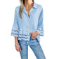 🌷Frühling Vorverkauf 49% Rabatt🍃Schlichte Bluse mit Glockenärmeln und ausgeschnittenem Saum