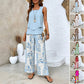 💃Muttertag-Hot-Sale 50% Rabatt🌺Damen Trendy Print 2 Stück Outfits ärmelloses Top & Hose