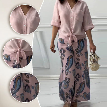 🌷Frühling Hot Sale 49% Rabatt🍃Damenmode Lockeres Cardigan-Shirt & Hose mit hoher Taille Zweiteiliges Set