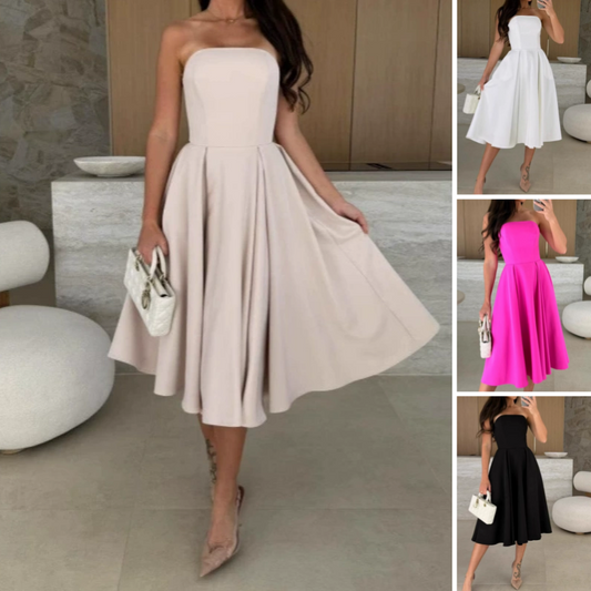 🔥Nur für kurze Zeit: 50 % Rabatt! 🛍️👗Elegantes, einfarbiges, trägerloses Midikleid