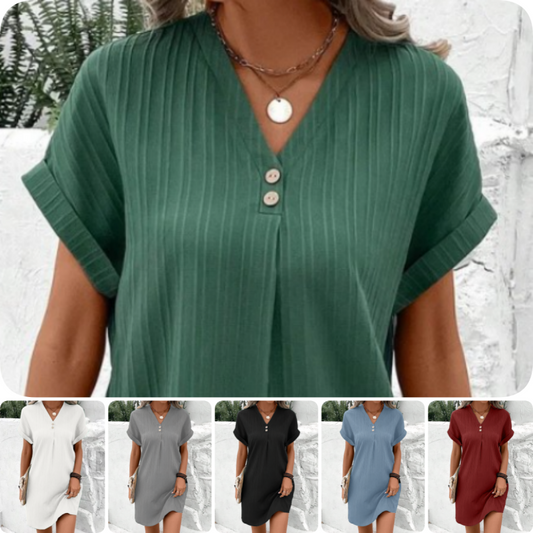 🌷Sommer-Hot-Sale - 50% Rabatt🍃Einfache Feste Farbe V-Ausschnitt mit kurzem Ärmel für Frauen