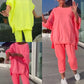 🎁💃Begrenzte Zeit 50% Rabatt💥Rundhalsausschnitt mit Schlitz. Fluoreszierender Freizeitanzug für Damen