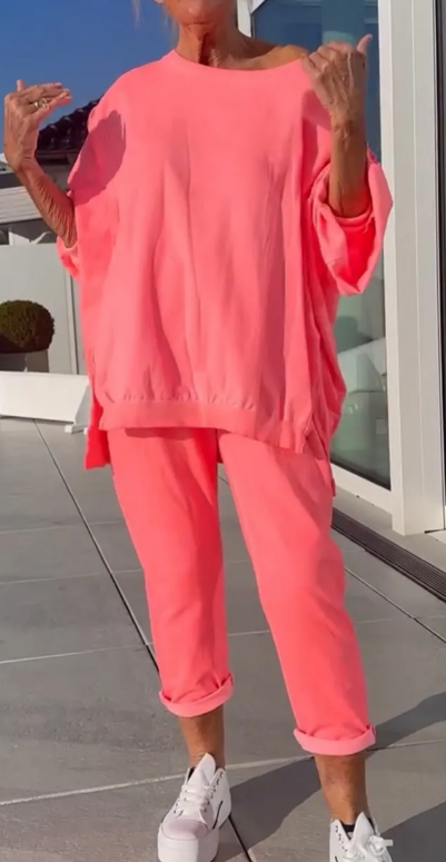 🎁💃Begrenzte Zeit 50% Rabatt💥Rundhalsausschnitt mit Schlitz. Fluoreszierender Freizeitanzug für Damen