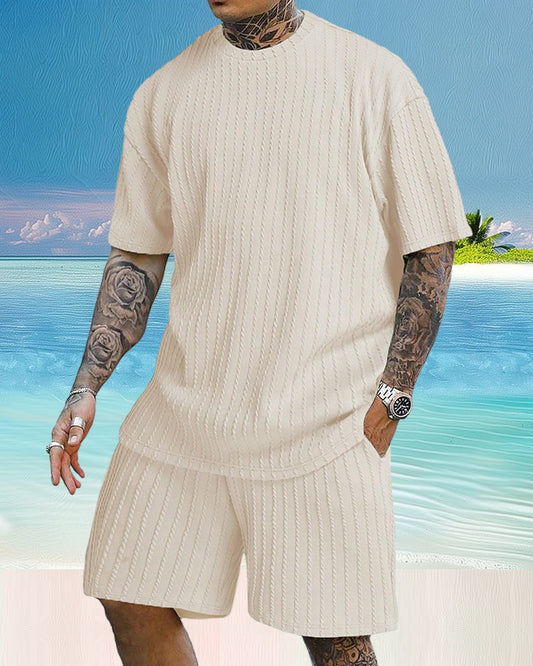 ⏰Sommer Heißer Verkauf - 50% Rabatt🔥2-teiliges Sommer-Set für Herren - T-Shirt mit überhängenden Schultern und Shorts mit Kordelzug