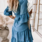 ⏳Begrenzte Zeit 50% Rabatt💥👗Sommerkleid mit Rüschenbesatz und V-Ausschnitt – Leichter Denim-Look
