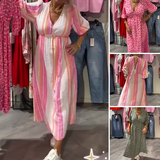 🌻Sommer-Hot-Sale - 50% Rabatt🌞🌸Damenkleid mit V-Ausschnitt und Druck