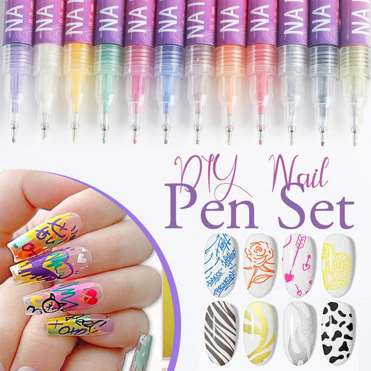 🎁Heißer Verkauf – 50 % Rabatt!💅🎨12 Farben Nagelkunst-Stifte-Set für kreative Designs