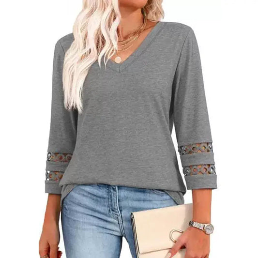❤️Sommer-Hot-Sale 50% Rabatt🌞 Damen V-Ausschnitt Top mit 3/4-Ärmeln – Atmungsaktiv, Bequem & Vielseitig Kombinierbar