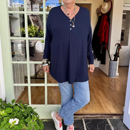 💓LETZTER TAG DER AKTION – 50 % RABATT🎀Damen-Oberteil mit Knöpfen, V-Ausschnitt und langen Ärmeln