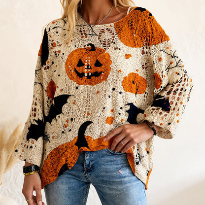 🎁🎃Halloween-Sonderangebot mit 50 % Rabatt💓Lockerer Halloween-Strickpullover für Damen mit Fledermausärmeln