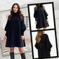 🎁💓2025 Neues Design 50 % Rabatt🍁Elegantes Schwarzes Plisseekleid für Damen mit Laternenärmeln