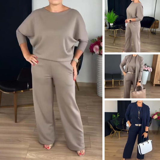 🎁Weihnachtsverkauf 50 % Rabatt🍁Elegantes 3-teiliges Set aus langem Cardigan, Oberteil und Hose