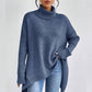 🏆Letzter Tagesverkauf, 50 % RABATT!!💖Modischer Damenpullover in Volltonfarbe mit überschnittener Schulter, hohem Halsausschnitt und grobem Strick