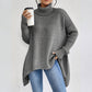 🏆Letzter Tagesverkauf, 50 % RABATT!!💖Modischer Damenpullover in Volltonfarbe mit überschnittener Schulter, hohem Halsausschnitt und grobem Strick