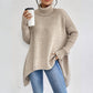 🏆Letzter Tagesverkauf, 50 % RABATT!!💖Modischer Damenpullover in Volltonfarbe mit überschnittener Schulter, hohem Halsausschnitt und grobem Strick