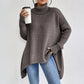 🏆Letzter Tagesverkauf, 50 % RABATT!!💖Modischer Damenpullover in Volltonfarbe mit überschnittener Schulter, hohem Halsausschnitt und grobem Strick