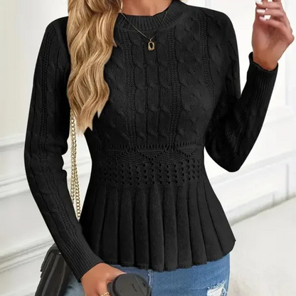 🎁Schwarzer Freitag-Ausverkauf - 49% Rabatt💝Damen Pullover mit grobem Strick, Rundhalsausschnitt und Peplum-Saum