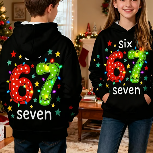🎁🎅Weihnachtsangebot 2025: 50% Rabatt🎄Kinder Weihnachts-Kapuzenpullover mit „67“ Grafik-Print🌟