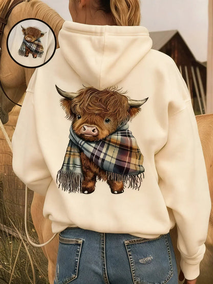 🎄🎅WEIHNACHTSANGEBOT 50 % RABATT!!🎁Süßes Highland Cow Sweatshirt mit Kapuze und kuscheligem Fleecefutter🦬