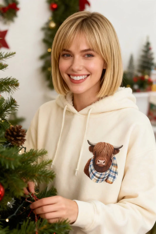 🎄🎅WEIHNACHTSANGEBOT 50 % RABATT!!🎁Süßes Highland Cow Sweatshirt mit Kapuze und kuscheligem Fleecefutter🦬