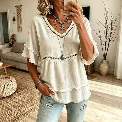 🔥🌸Letzter Tag! 50% Rabatt👚Bohemian top met uitsparingen en franjes voor dames