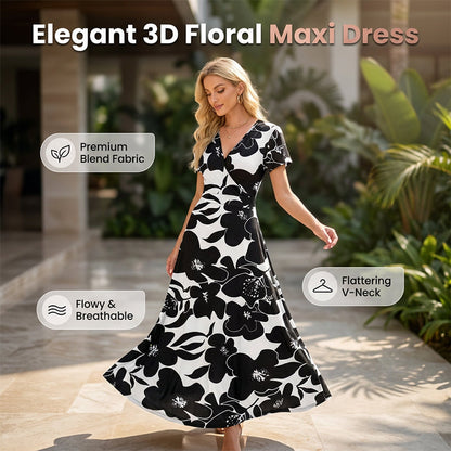 👗2026 Summer Hot Sale 49% OFF🌈 Women's V neck Ankle Length Floral Print Beach Long Flowy  Maxi Dress with Pockets🎀