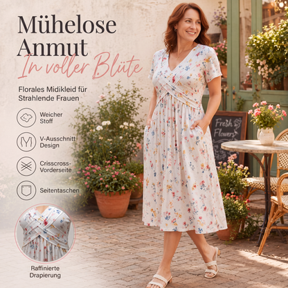 🌸Blumiges V-Ausschnitt-Kleid mit Taillendrehung – elegant und lässig für jeden Anlass
